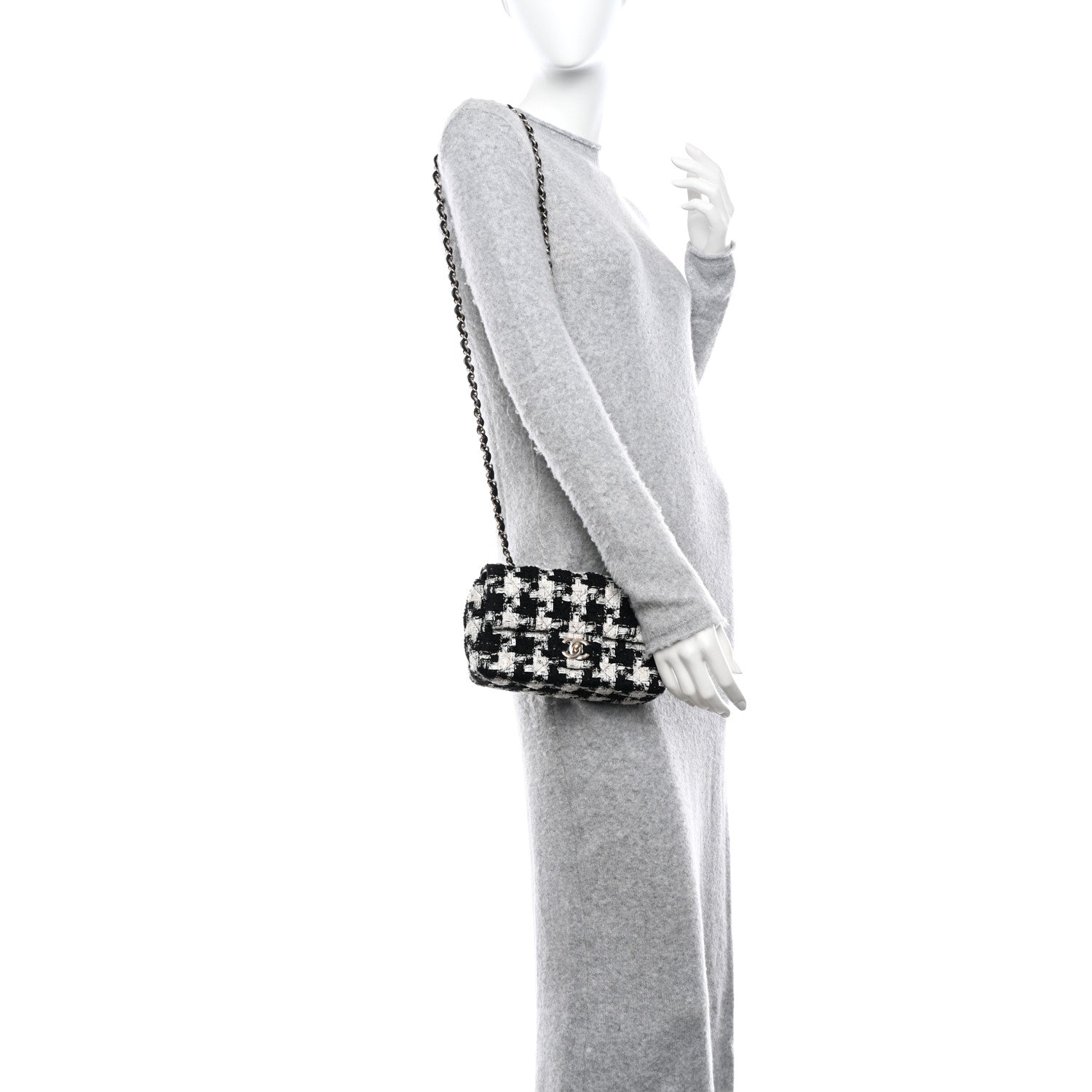Chanel Tweed Quilted Mini Rectangular Flap Black Ecru White 2 of 10