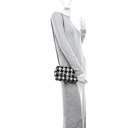 Chanel Tweed Quilted Mini Rectangular Flap Black Ecru White 2 of 10