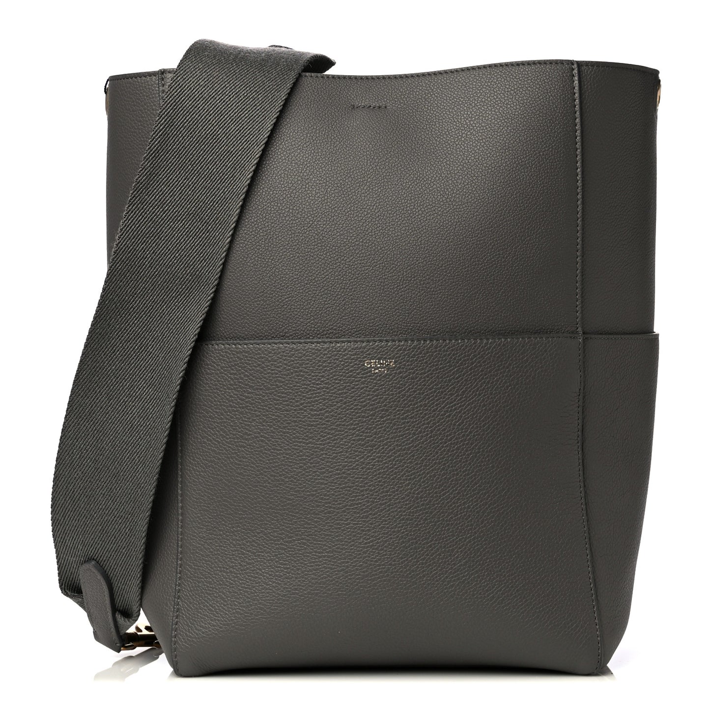 Soft Grained Calfskin Sangle Bucket Bag Grey