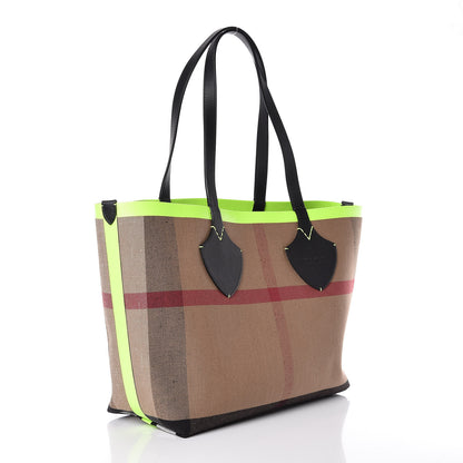 Burberry Canvas Mega Check The Giant Reversible Tote Black Neon Yellow 6 of 15