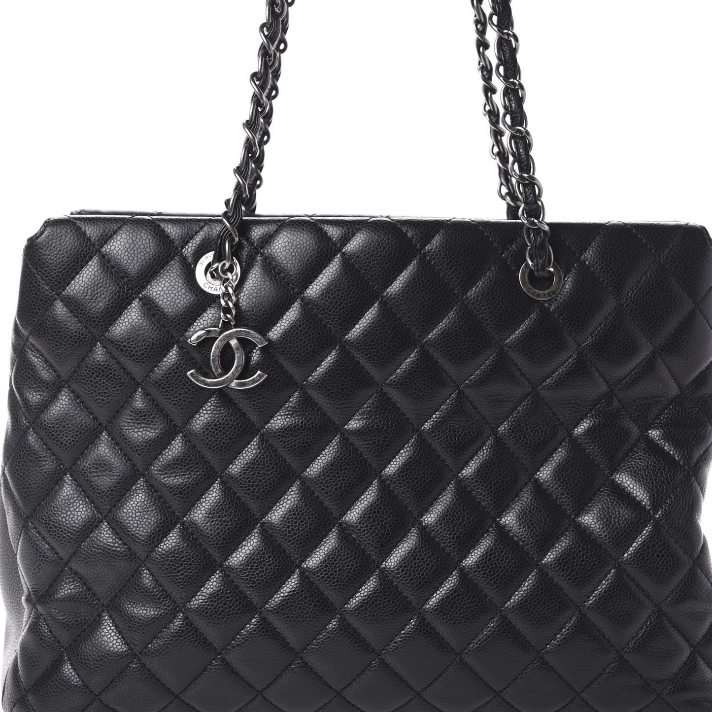 Caviar Quilted City Shopping Tote Black