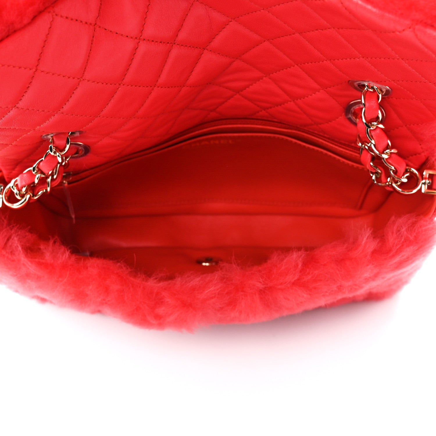 Chanel Shearling Lambskin Quilted Flap Bright Red 5 of 11