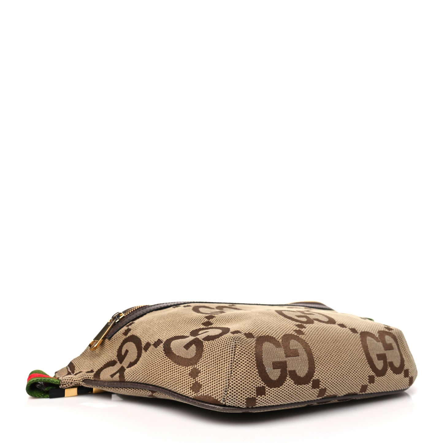 Monogram Jumbo GG Textured Dollar Calfskin Web Belt Bag Camel Ebony New Acero