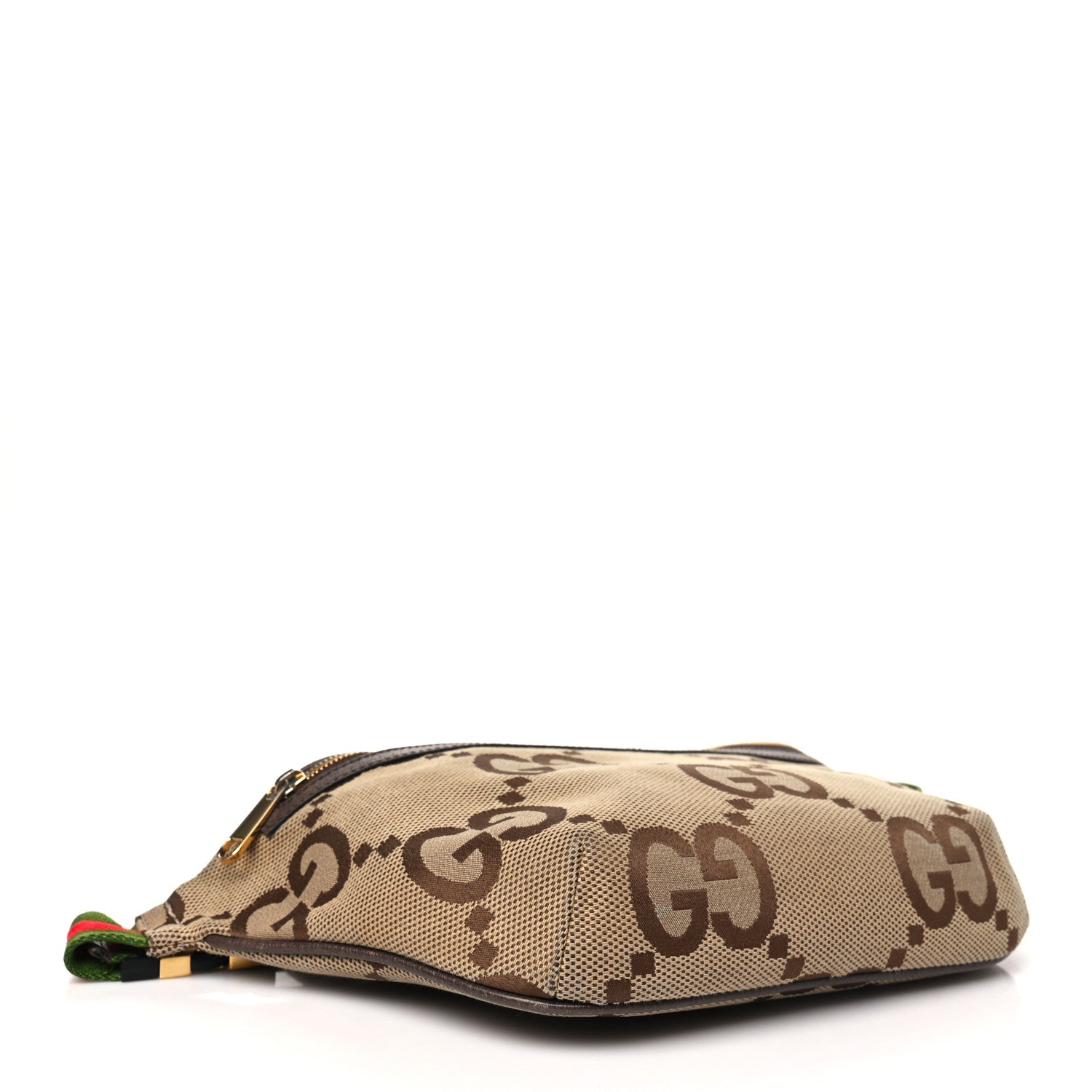 Gucci Monogram Jumbo GG Textured Dollar Calfskin Web Belt Bag Camel Ebony New Acero 4 of 11