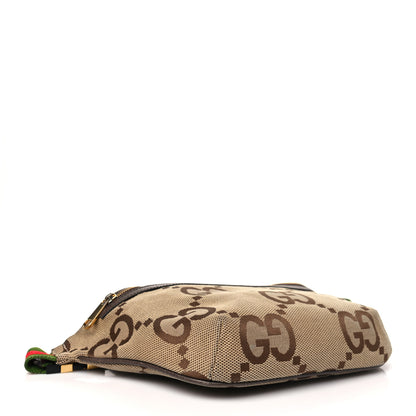 Gucci Monogram Jumbo GG Textured Dollar Calfskin Web Belt Bag Camel Ebony New Acero 4 of 11