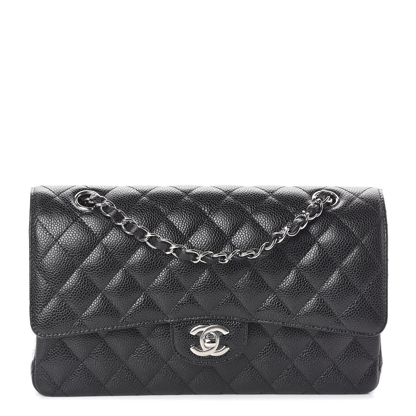 Caviar Quilted Medium Double Flap Black