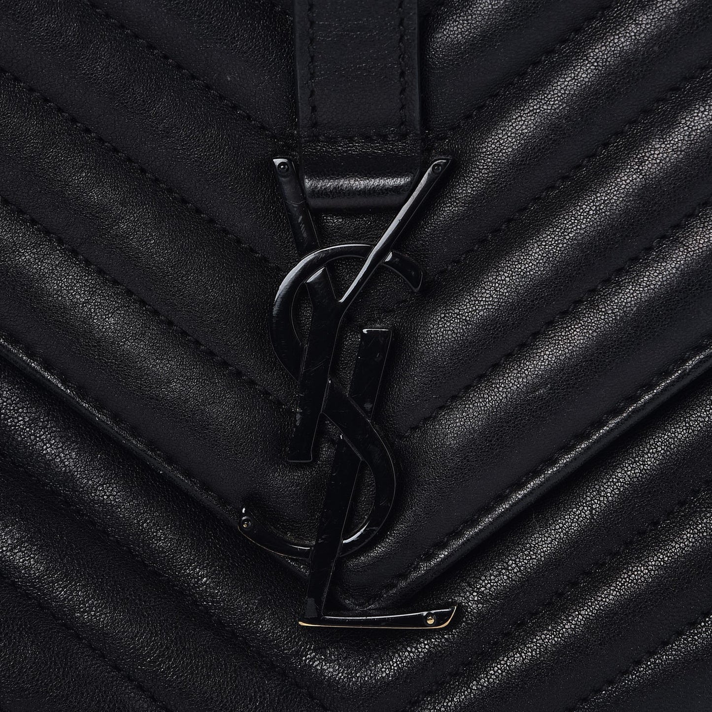 Sheepskin Matelasse Chevron Monogram Large College Satchel Black