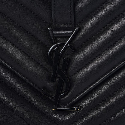 Saint Laurent Sheepskin Matelasse Chevron Monogram Large College Satchel Black 9 of 10