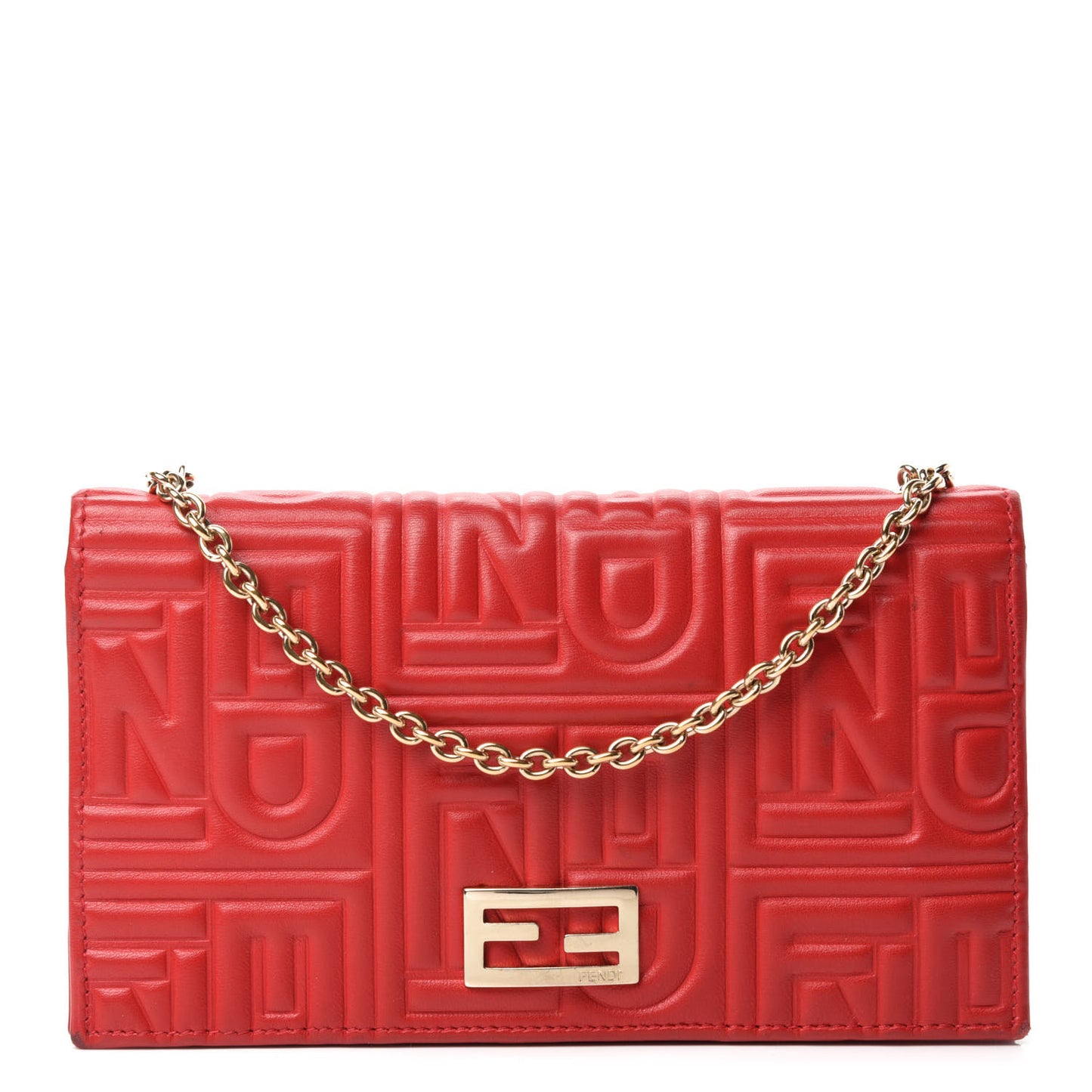 Nappa Logo Embossed Long Wallet on Chain Rosso