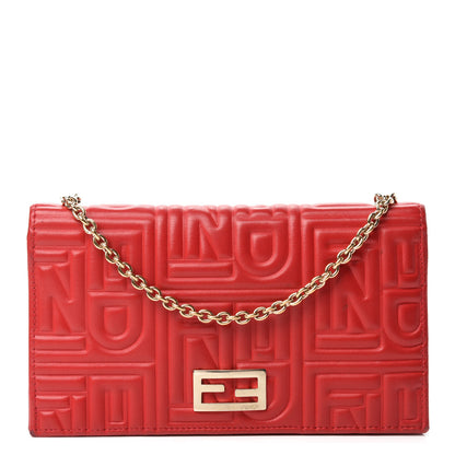 Fendi Nappa Logo Embossed Long Wallet on Chain Rosso 1 of 11