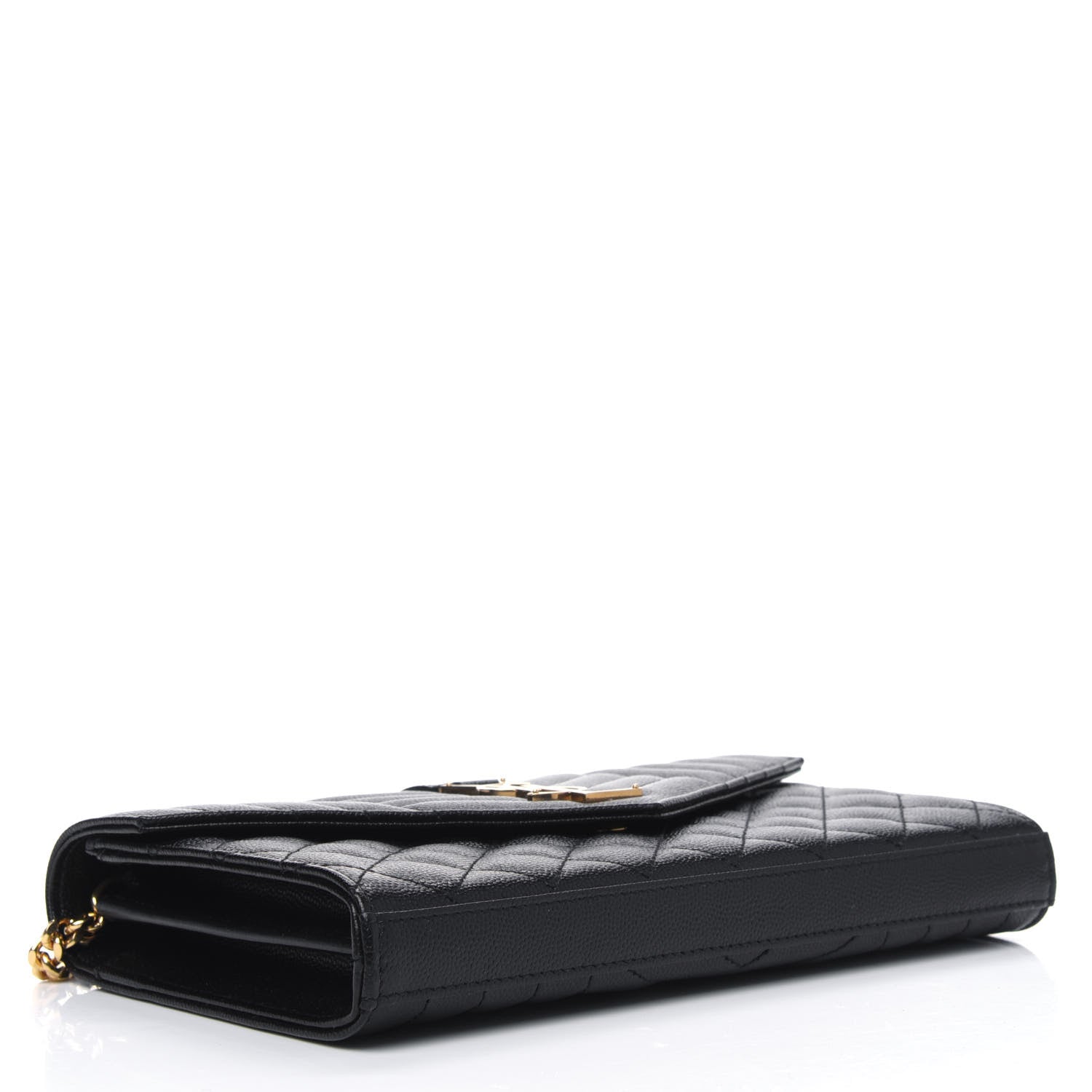 Saint Laurent Grain De Poudre Mixed Matelasse Triquilt Monogram Chain Wallet Black 3 of 4