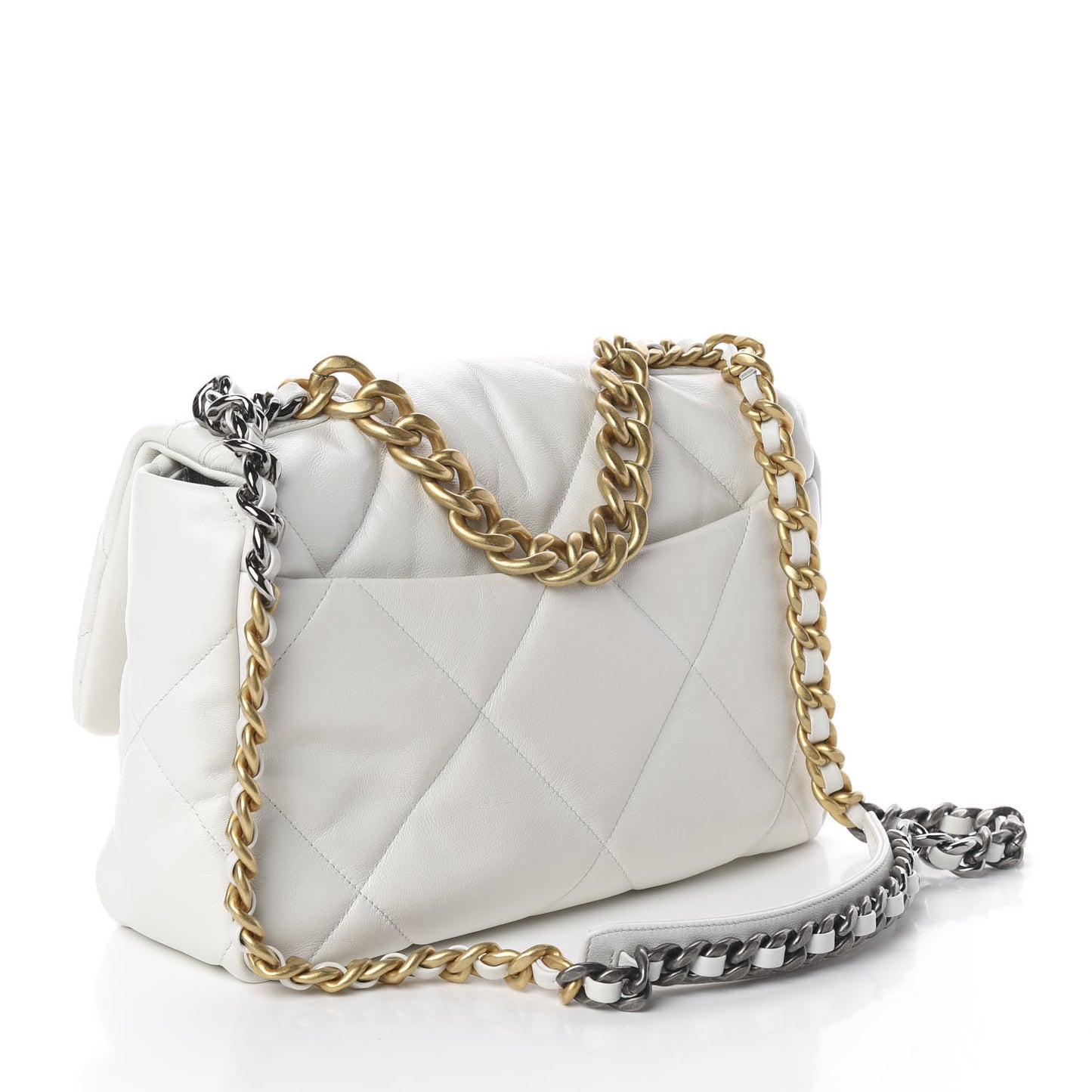 Lambskin Quilted Large 19 Flap Light White