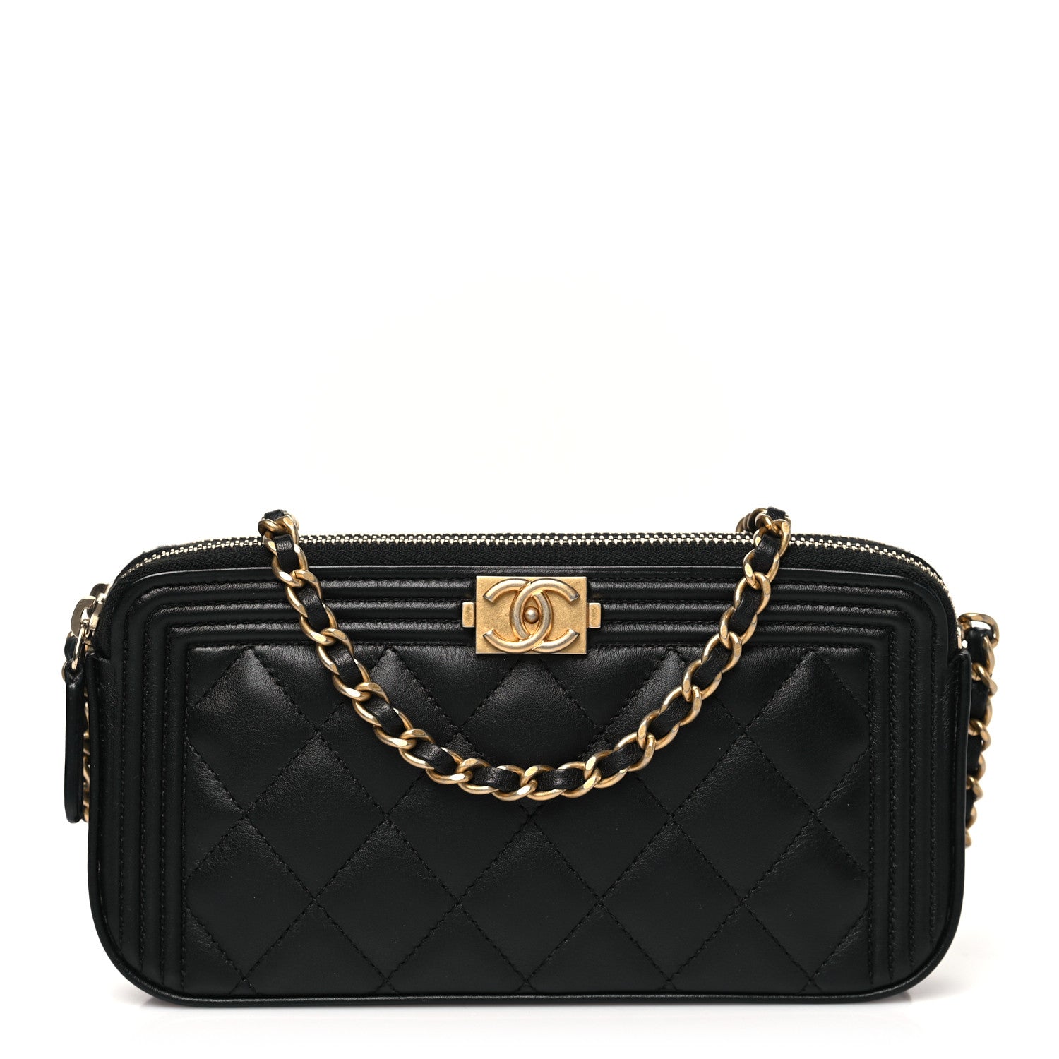 Chanel Lambskin Quilted Small Boy Clutch With Chain Black 1 of 12