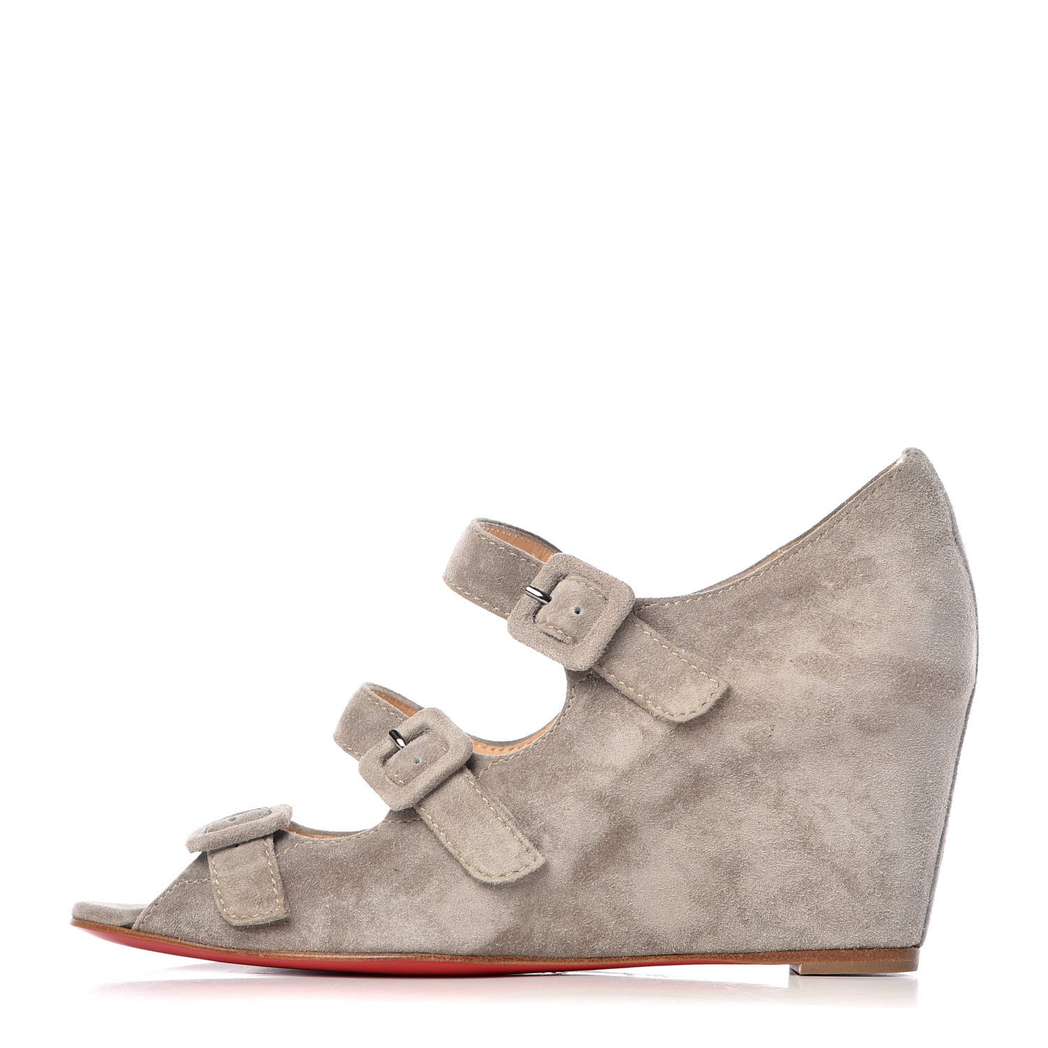 Christian Louboutin Veau Velours Janice 70 Open Toe Wedges 35 Elefante 1 of 9
