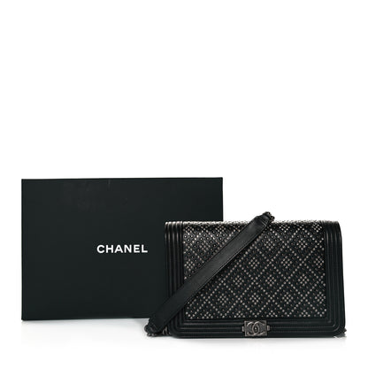 Chanel Calfskin Crystal Studded Quilted Boy Wallet On Chain WOC Black 8 of 8