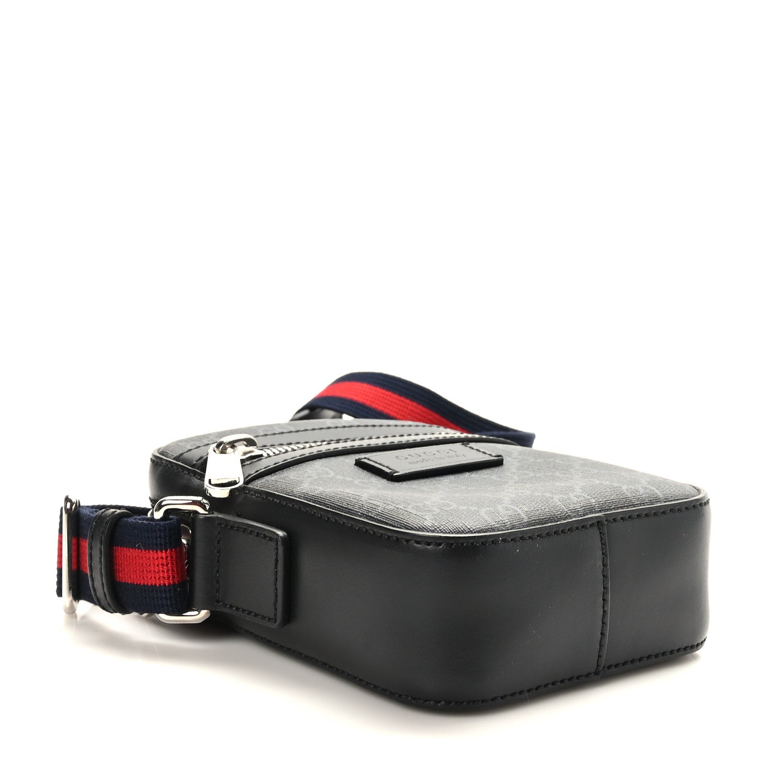 Gucci GG Supreme Monogram Appia Calfskin Web Small Camera Messenger Bag Black Grey 4 of 9