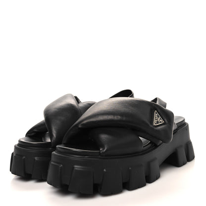 Prada Nappa Soft Metal Triangle Logo Padded Monolith 55mm Slingback Sandals 39.5 Black 3 of 8