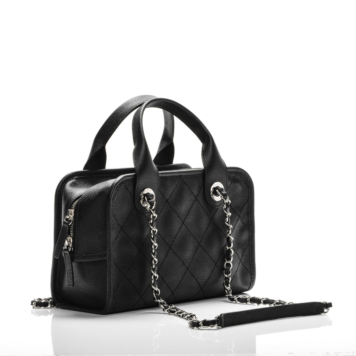 Caviar Quilted Small Deauville Bowling Bag Black