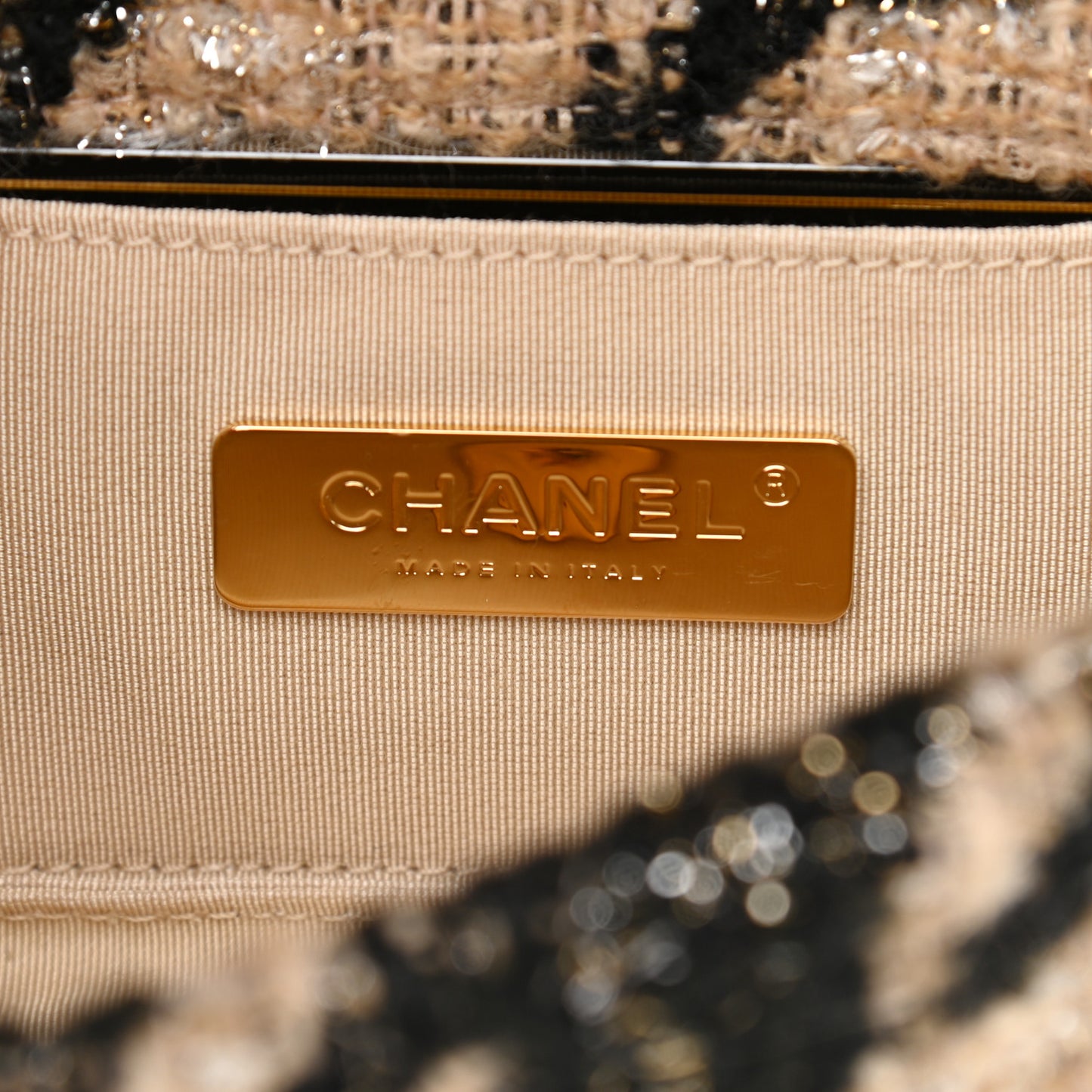 Tweed Quilted Chanel 19 Waist Bag Beige Black