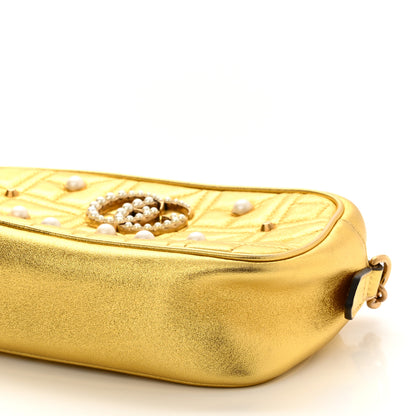Gucci Metallic Calfskin Matelasse Studded Small Pearly GG Marmont Chain Shoulder Bag Gold 10 of 10