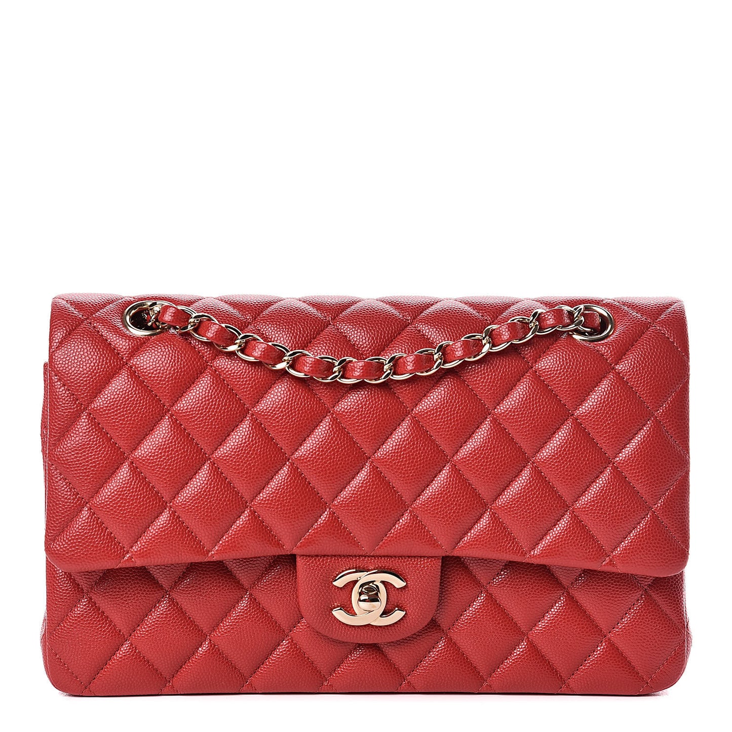 Caviar Quilted Medium Double Flap Red