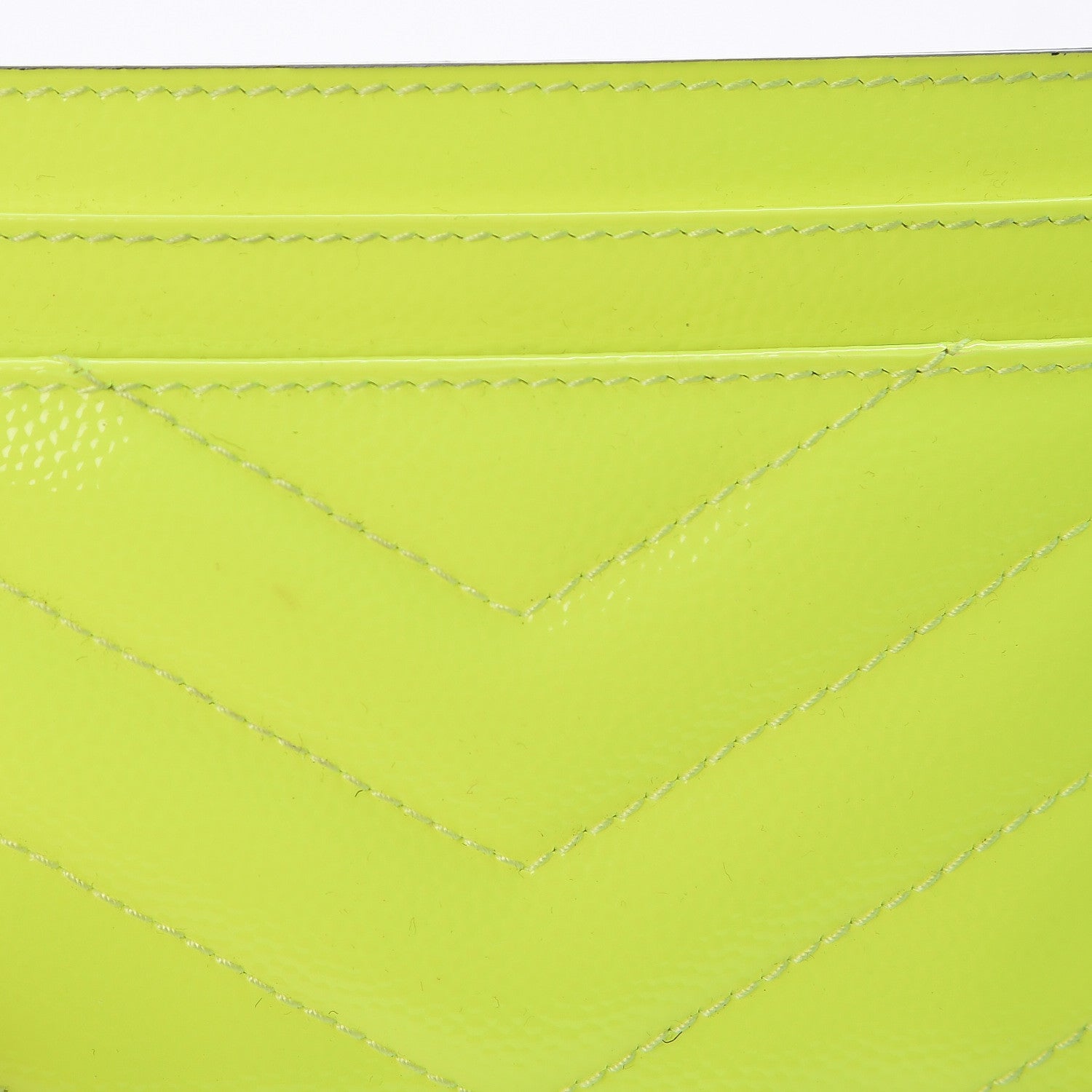 Saint Laurent Patent Grain De Poudre Matelasse Chevron Monogram Credit Card Case Neon Yellow 7 of 8