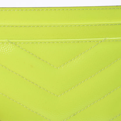 Saint Laurent Patent Grain De Poudre Matelasse Chevron Monogram Credit Card Case Neon Yellow 7 of 8