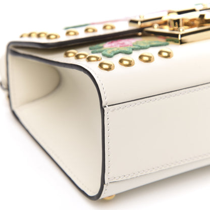 Gucci Calfskin Floral Embroidered Small Padlock Shoulder Bag White 8 of 9