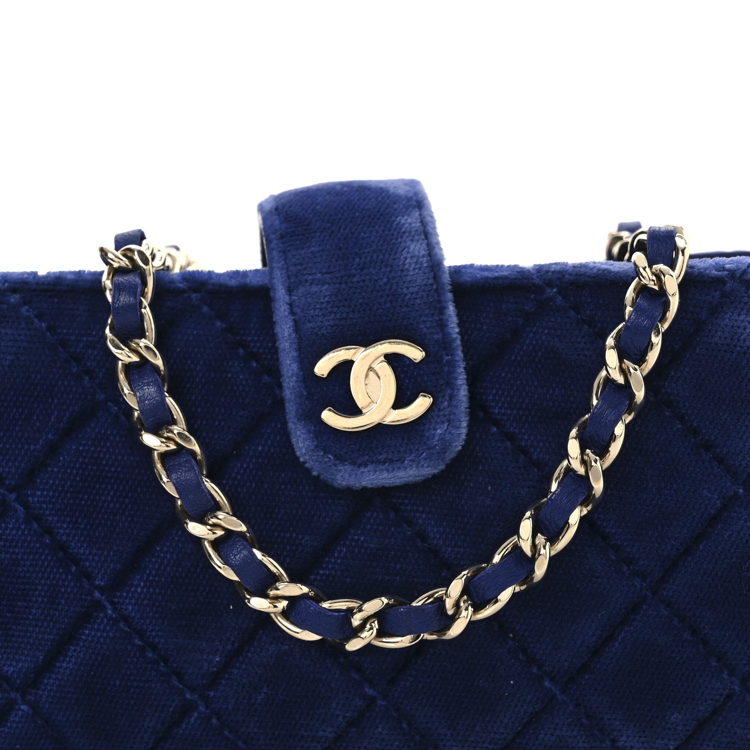 Chanel Velvet Quilted Mini Phone Holder Crossbody Bag Blue 9 of 14
