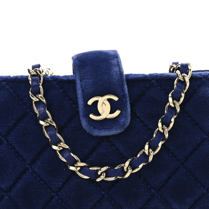 Chanel Velvet Quilted Mini Phone Holder Crossbody Bag Blue 9 of 14