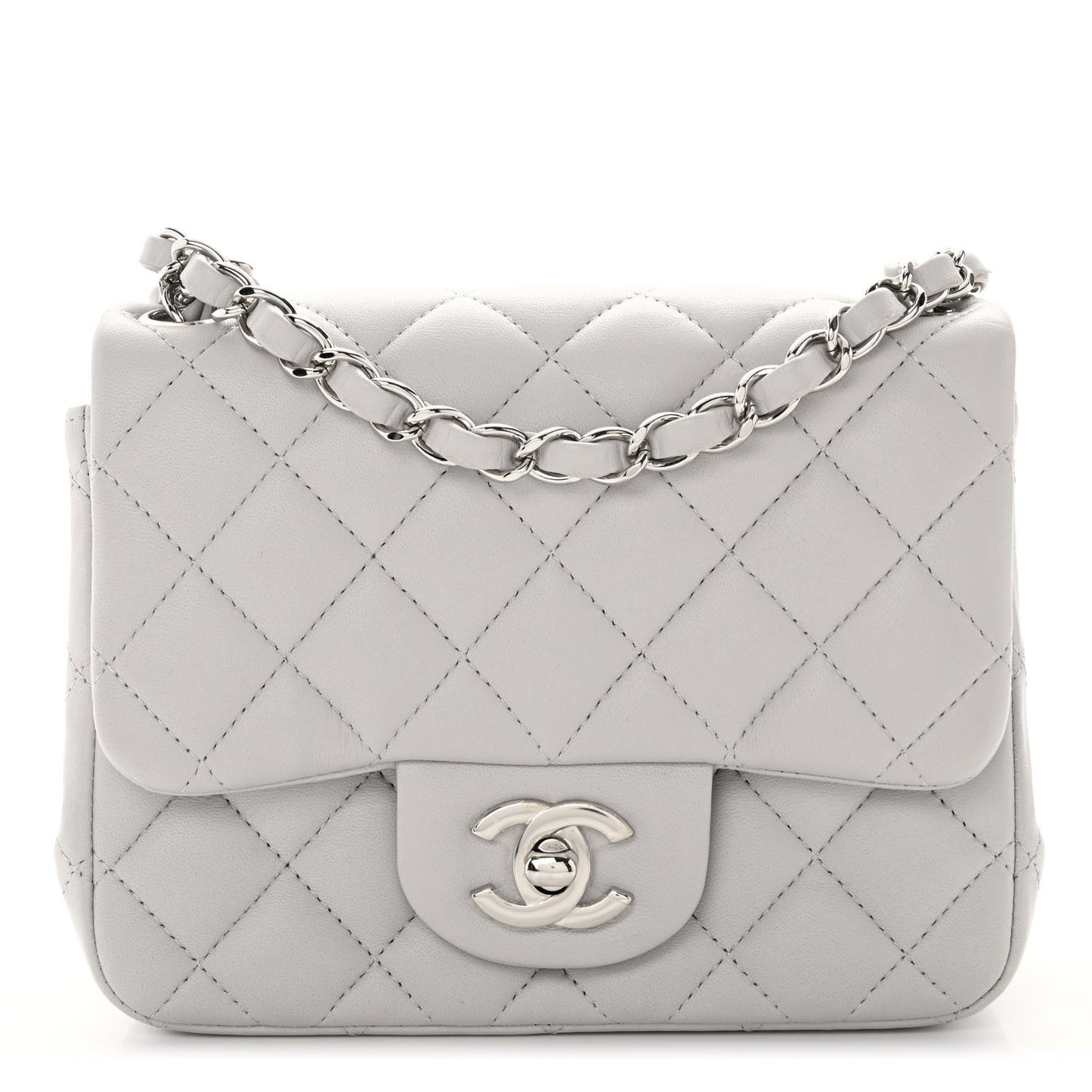 Lambskin Quilted Mini Square Flap Light Grey