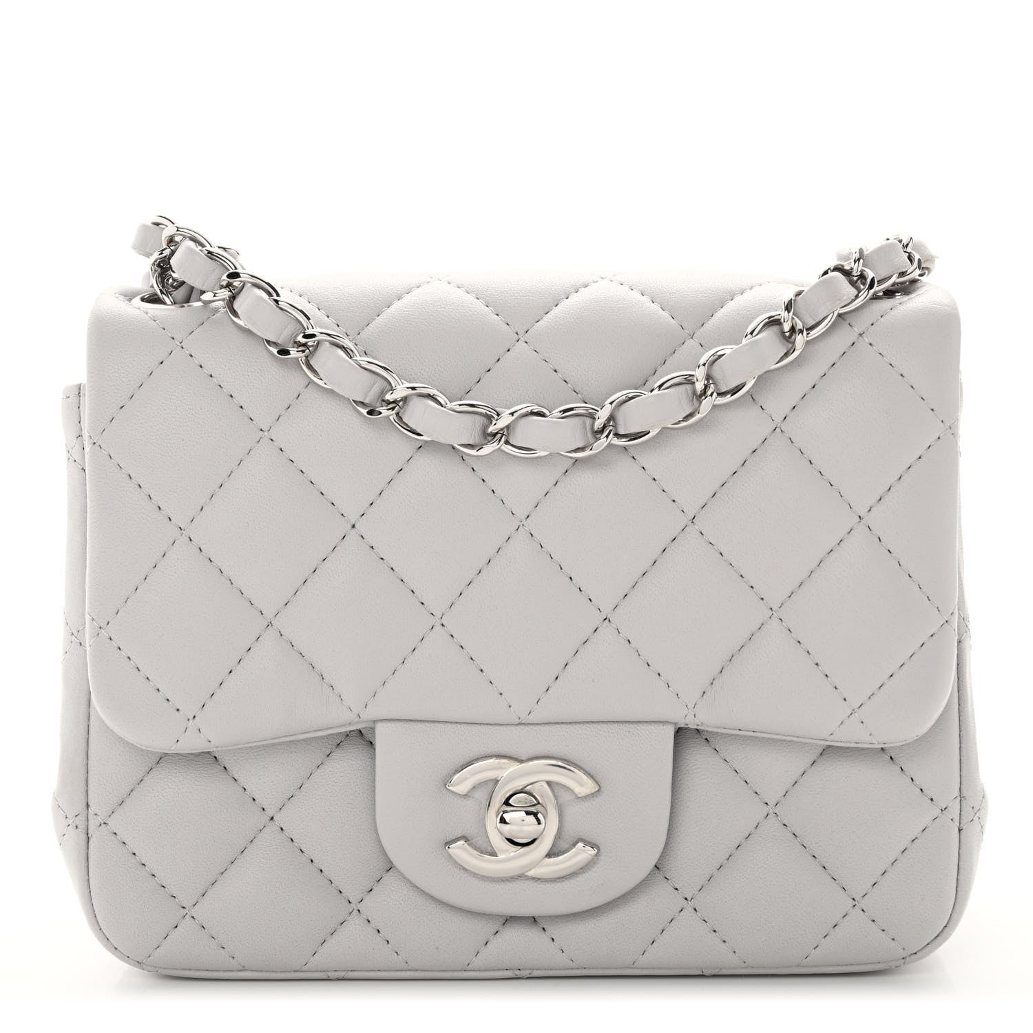 Chanel Lambskin Quilted Mini Square Flap Light Grey 1 of 10