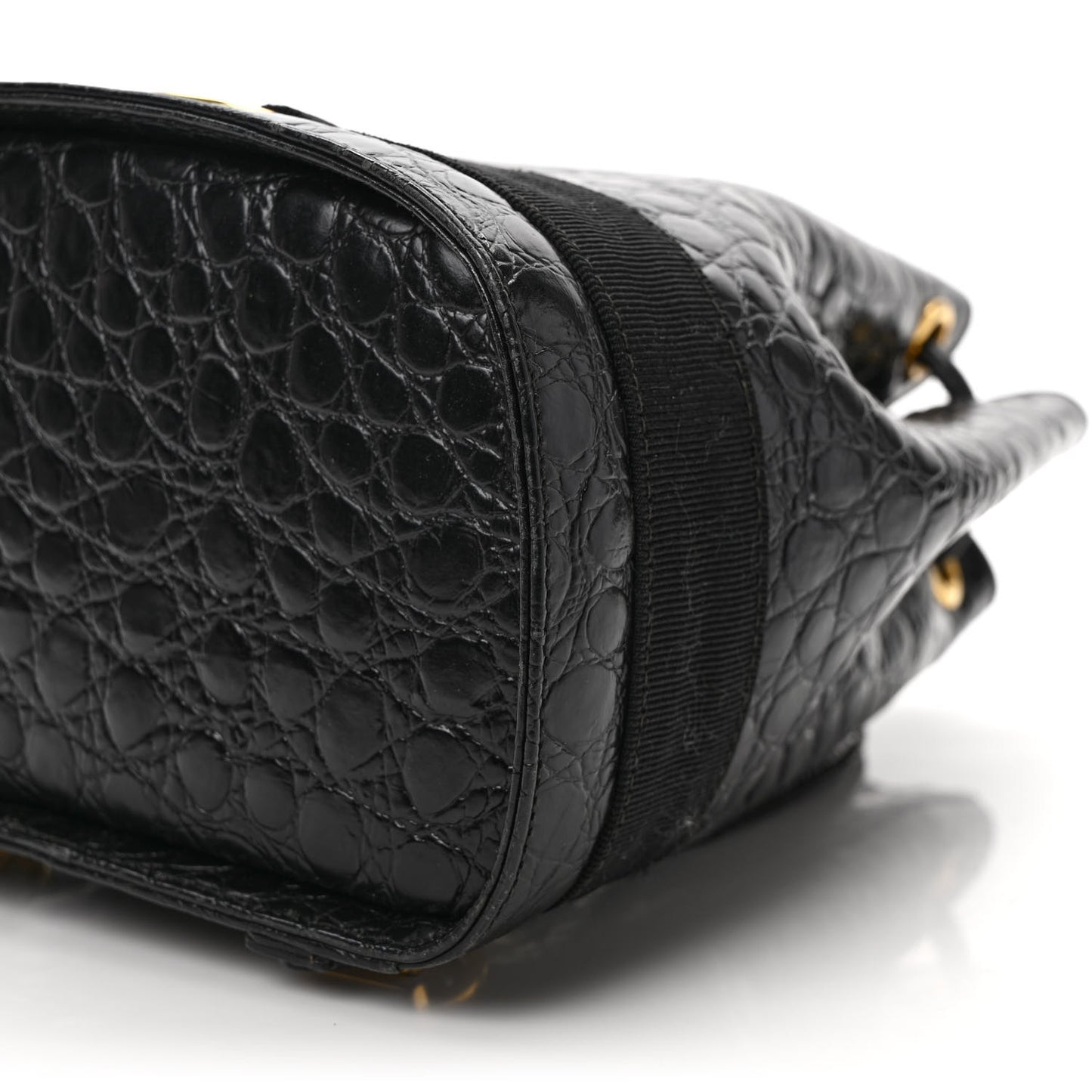 Calfskin Crocodile Embossed Vara Bow Bucket Bag Black