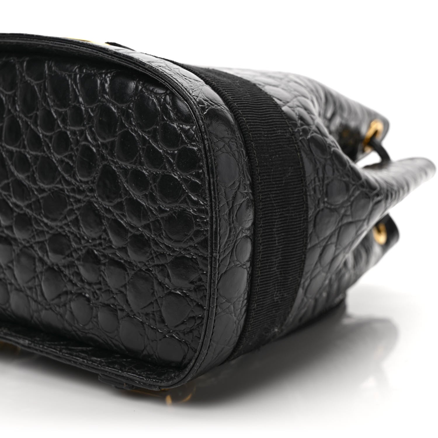 Salvatore Ferragamo Calfskin Crocodile Embossed Vara Bow Bucket Bag Black 8 of 8