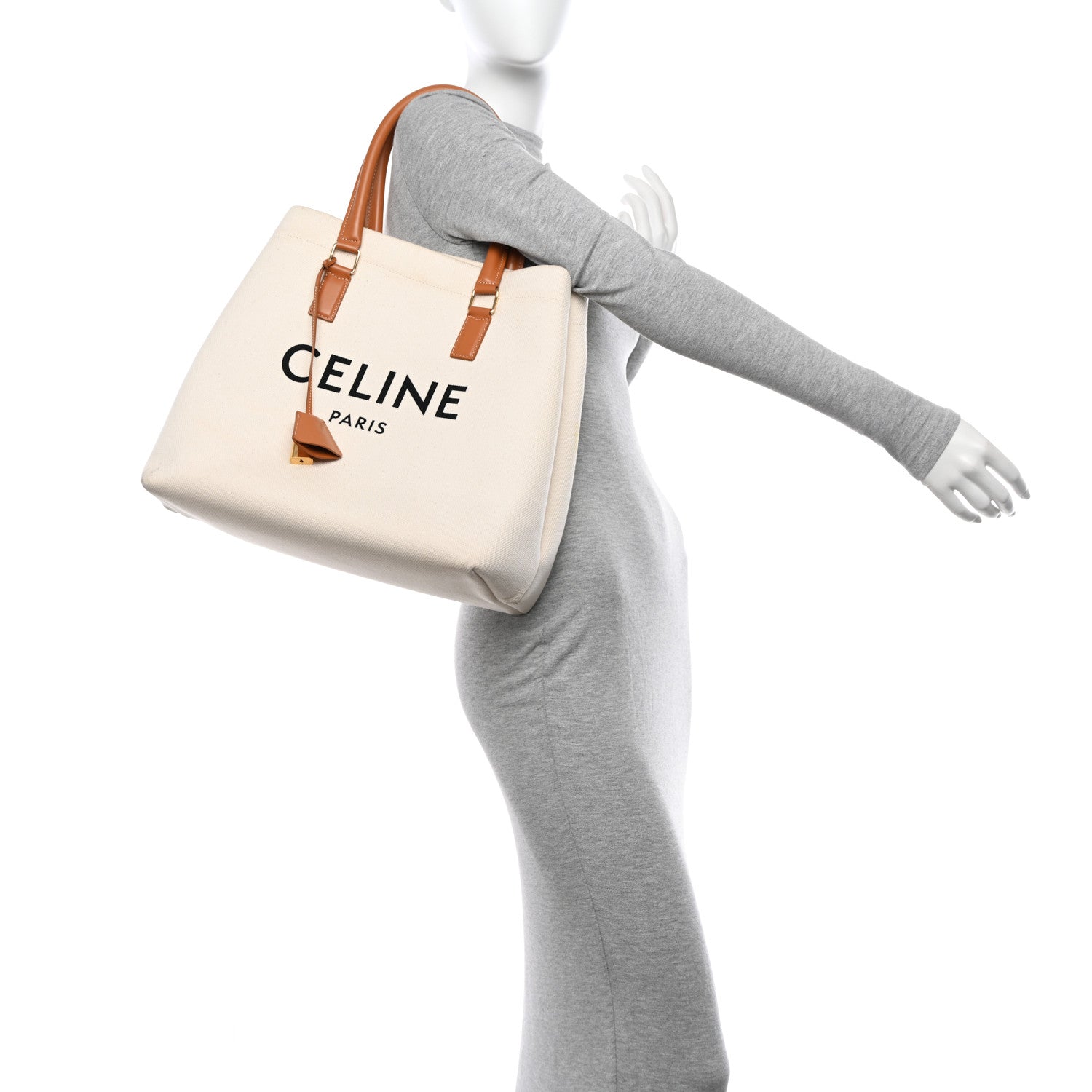 Celine Canvas Calfskin Logo Print Small Horizontal Cabas Natural Tan 2 of 15
