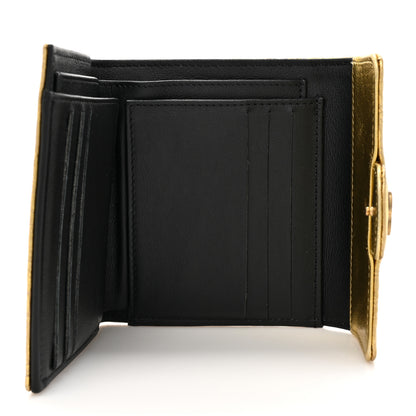 Chanel Metallic Calfskin Crocodile Embossed Cocodile Compact Flap Wallet Gold 5 of 8
