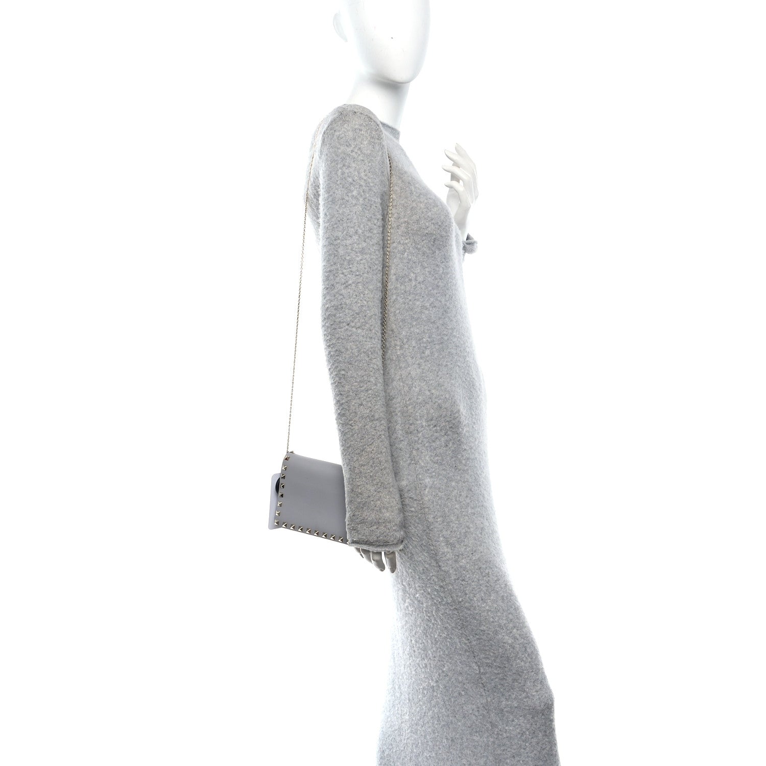 Valentino Garavani Calfskin Rockstud Wallet On Chain Pastel Grey 2 of 11