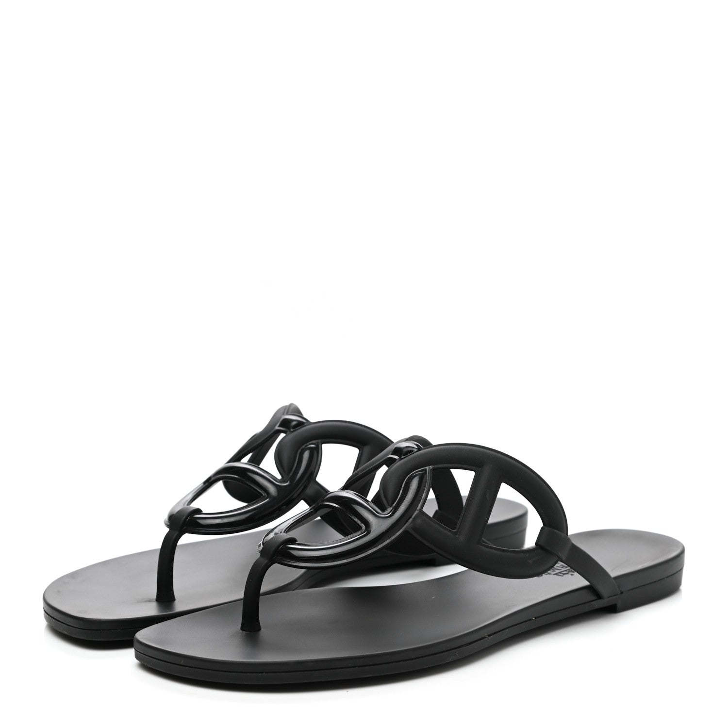 Hermes Rubber Womens Egerie Sandals 37.5 Black 3 of 8