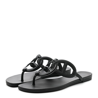 Hermes Rubber Womens Egerie Sandals 37.5 Black 3 of 8