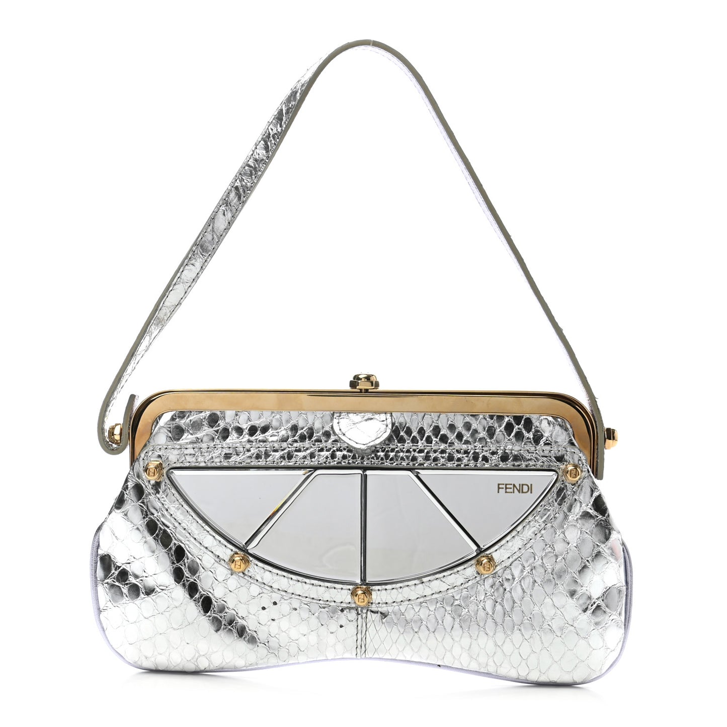 Metallic Crocodile Flipping Vanity Mirror Clutch Silver
