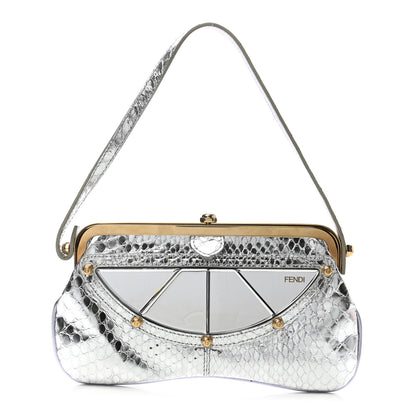 Fendi Metallic Crocodile Flipping Vanity Mirror Clutch Silver 1 of 6