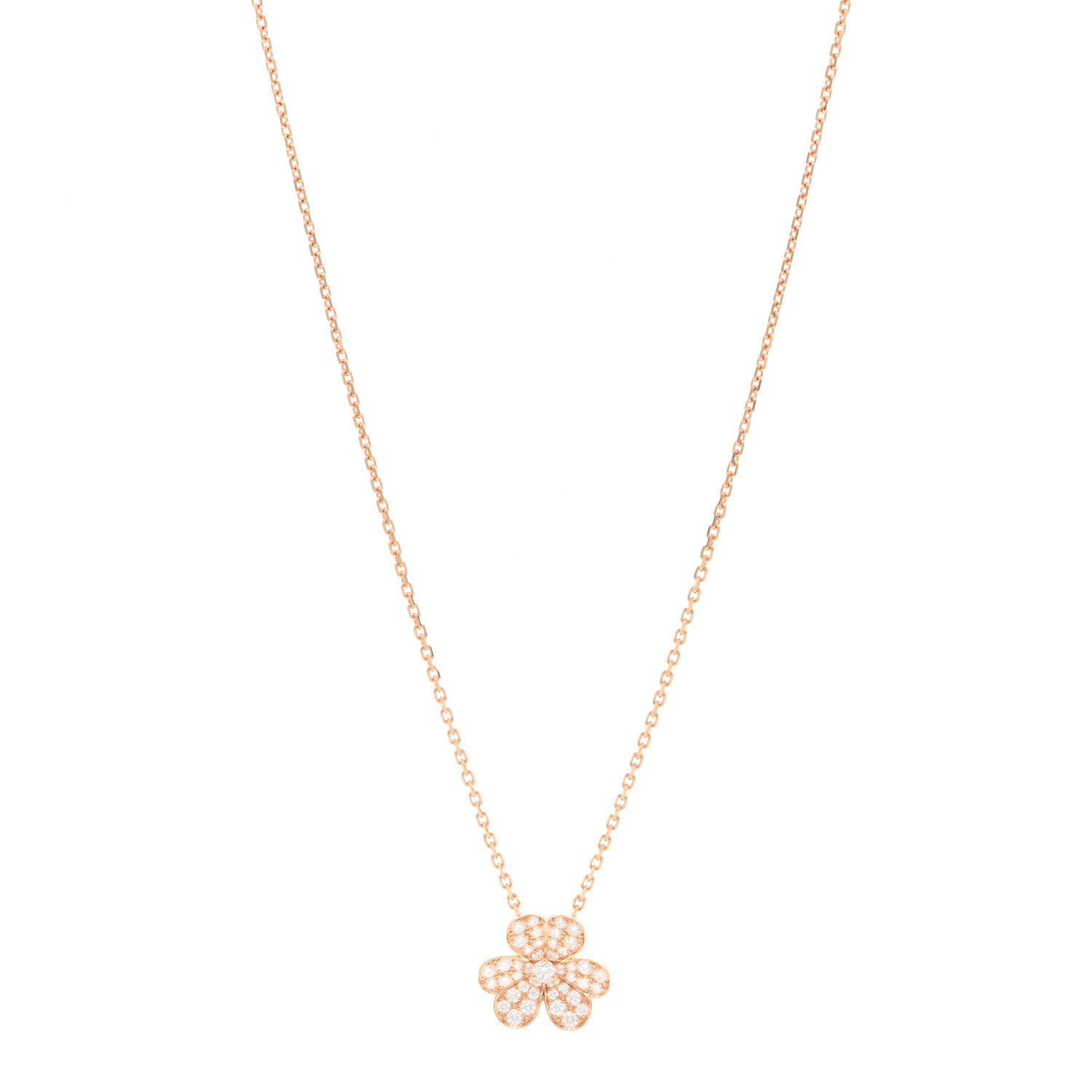 Van Cleef & Arpels 18K Rose Gold Diamond Small Frivole Pendant Pave Necklace 1 of 6