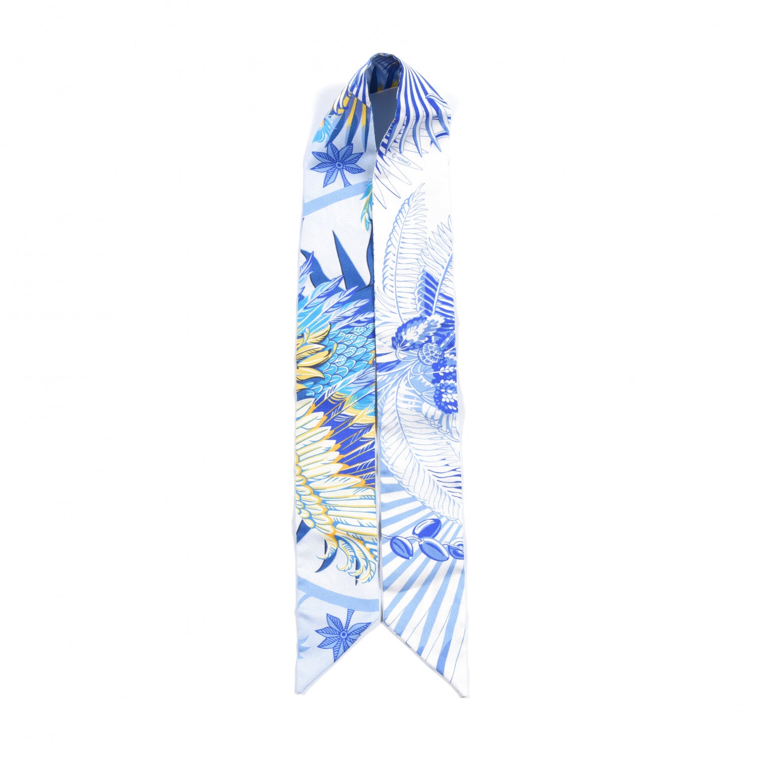 Hermes Silk Mythiques Phoenix Coloriages Twilly White Bleu Jaune 2 of 3