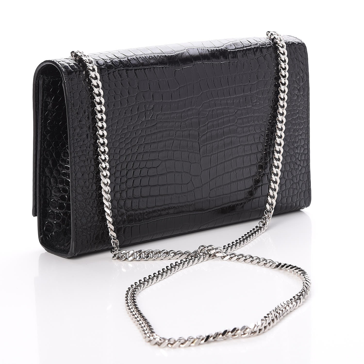 Saint Laurent Calfskin Crocodile Embossed Medium Classic Monogram Kate Tassel Satchel Black 3 of 7