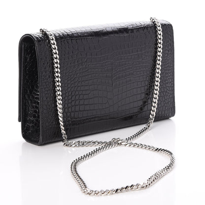 Saint Laurent Calfskin Crocodile Embossed Medium Classic Monogram Kate Tassel Satchel Black 3 of 7