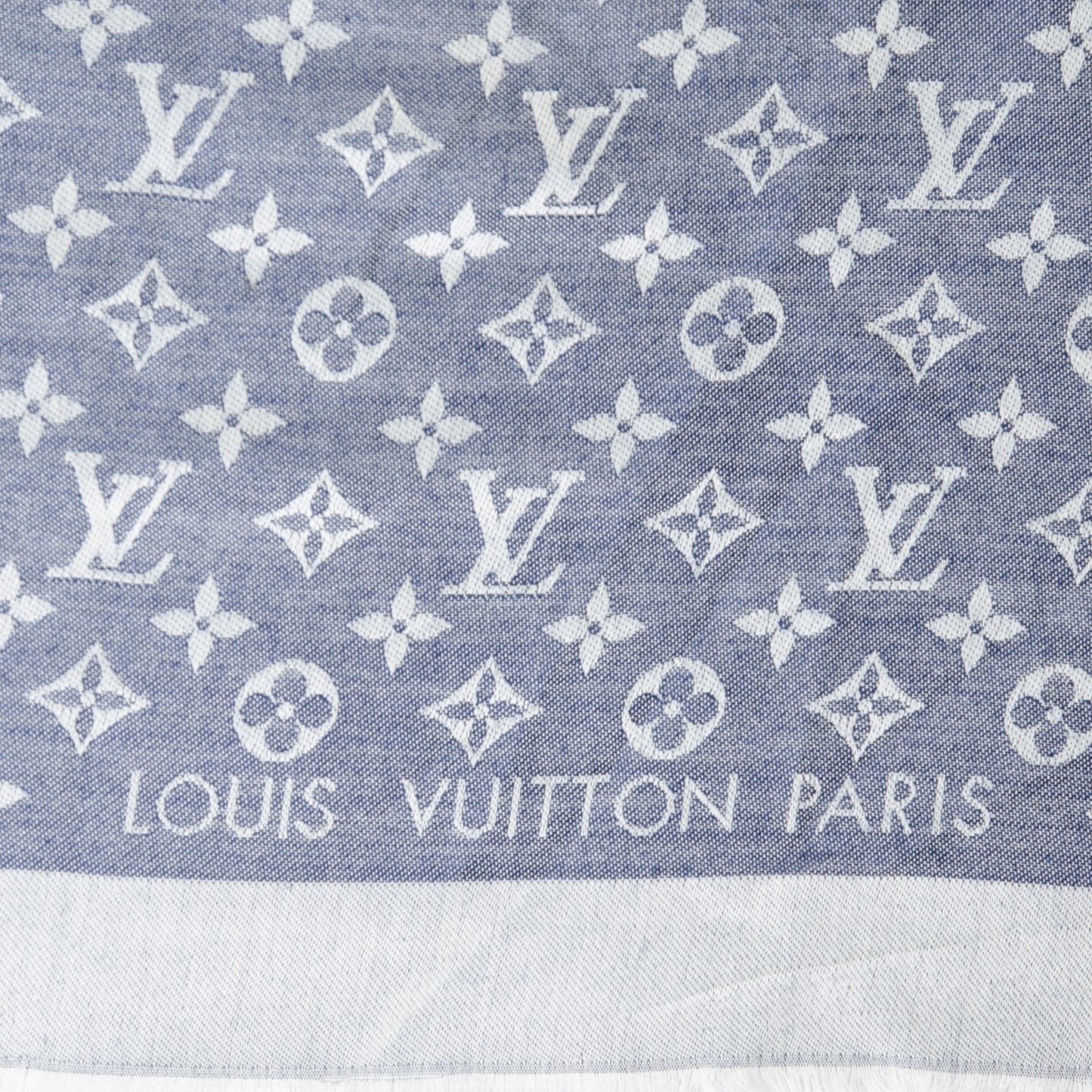 Wool Silk Monogram Denim Shawl Blue