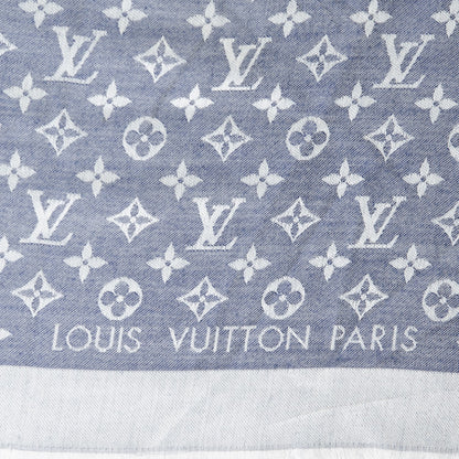 Louis Vuitton Wool Silk Monogram Denim Shawl Blue 4 of 7