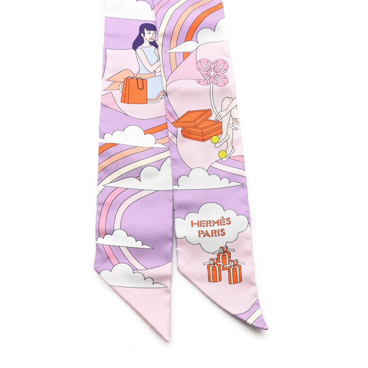 Silk Carres Volants Twilly Lilas Rose Pale Orange