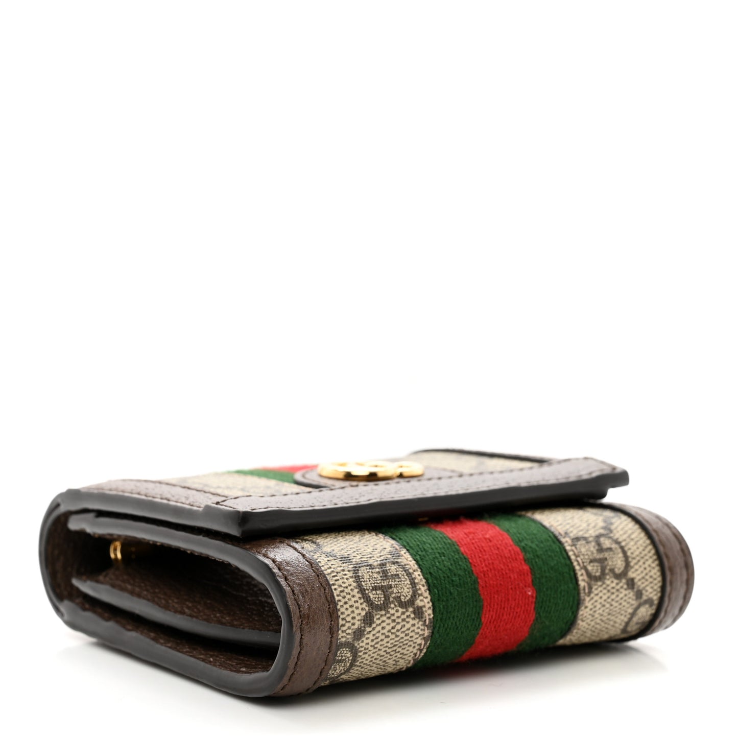 GG Supreme Monogram Textured Calfskin Web Ophidia Card Case Wallet Beige Ebony New Acero