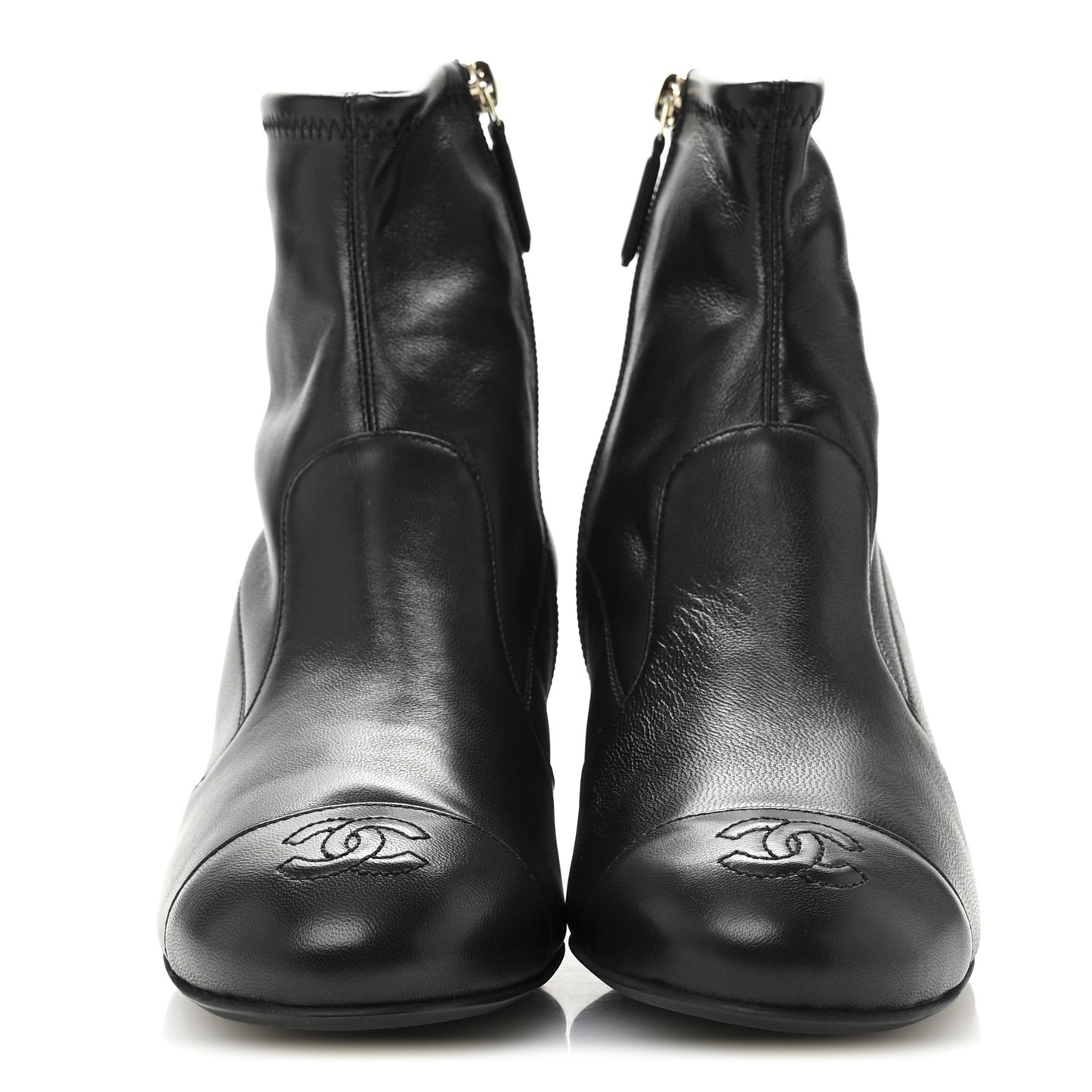 Stretch Lambskin Cap Toe CC Short Boots 38.5 Black